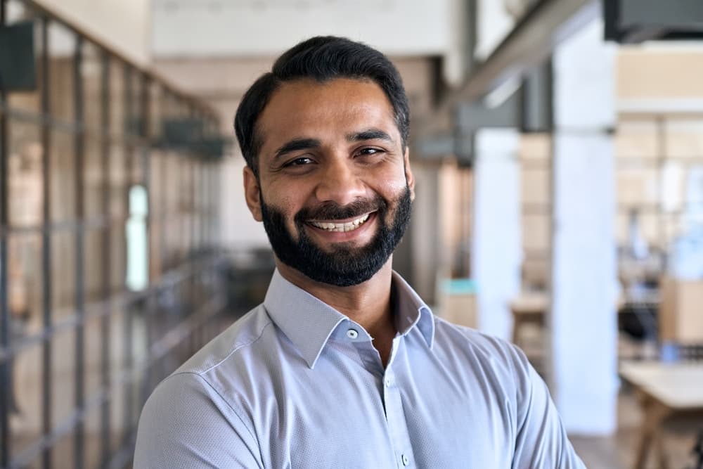 lawyer headshot in library