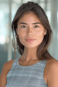 professional headshot of woman in grey dress